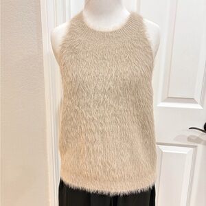 Becool Faux-Fur Rabit Fuzzy Sleeveless Sweater Tank Beige M/L
